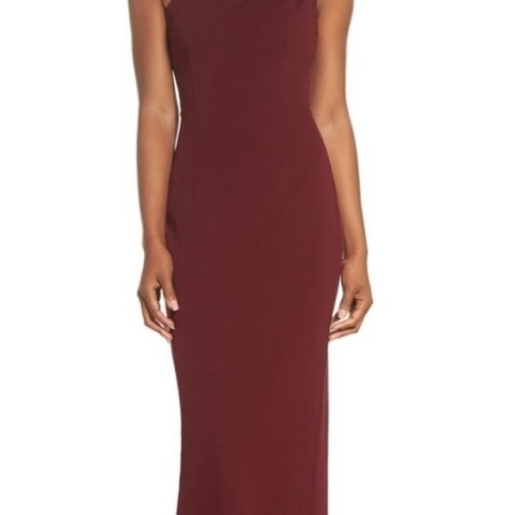 Katie May Angelina Crepe Column Bordeaux One Shoulder Formal Evening Gown Dress - Picture 3 of 13